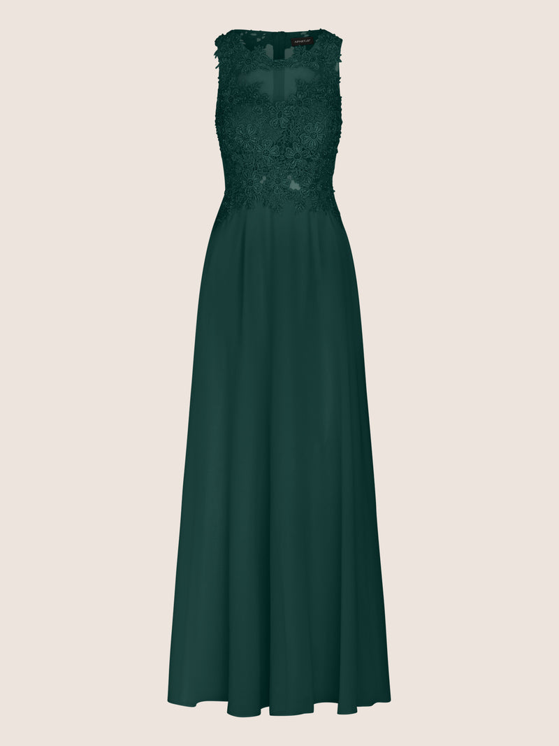 APART Abendkleid im Materialmix aus bestickter Spitze und Chiffon | emerald