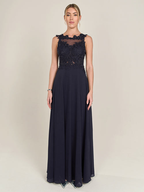 APART Abendkleid im Materialmix aus bestickter Spitze und Chiffon | nachtblau image 1