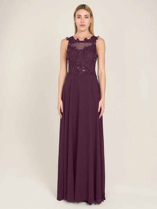 APART Abendkleid im Materialmix aus bestickter Spitze und Chiffon | pflaume image 1