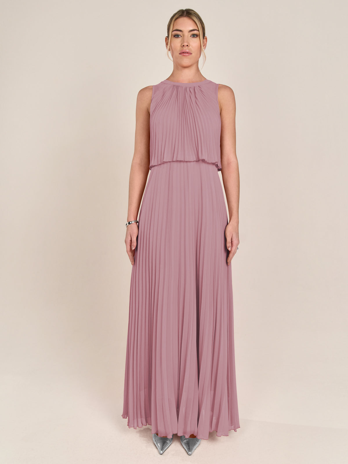 APART Abendkleid mit lose fallendem Sonnenplissee-Part bis zur Taille | mauve