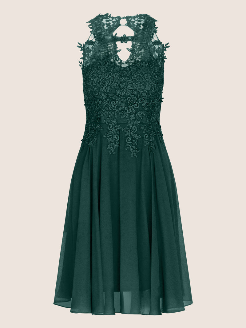 APART Cocktailkleid aus einer plastischen Spitze und Chiffon | emerald