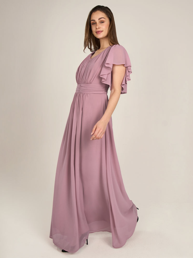 APART langes Chiffonkleid aufwendig gearbeitet mit drappierten Einsätzen | mauve