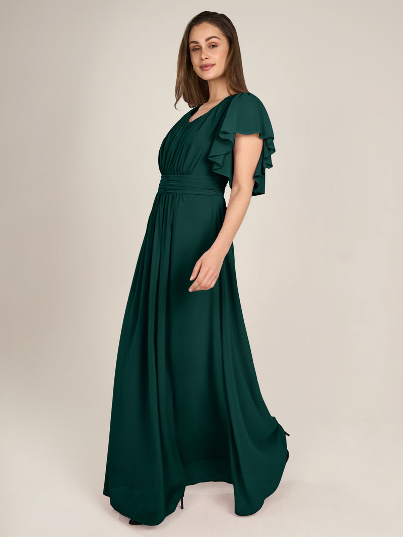 APART langes Chiffonkleid aufwendig gearbeitet mit drappierten Einsätzen | emerald