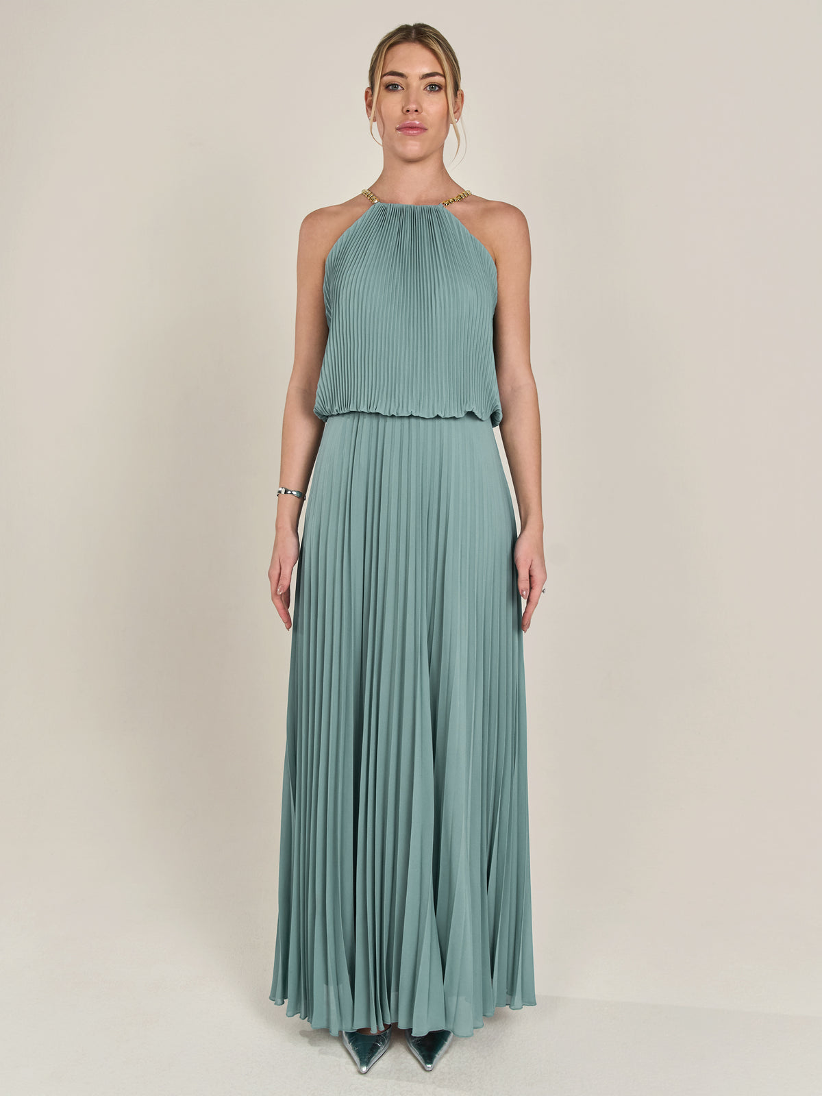 APART Plisseekleid im Neckholder-Stil | jade