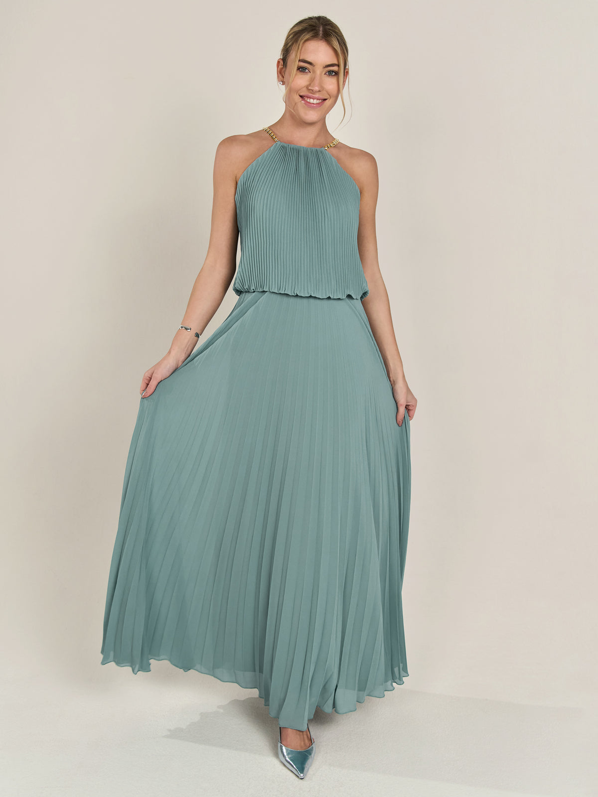 APART Plisseekleid im Neckholder-Stil | jade