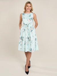 APART Satinkleid aus mattschimmerndem Satin mit allover Blumen-Druck | jade-multicolor