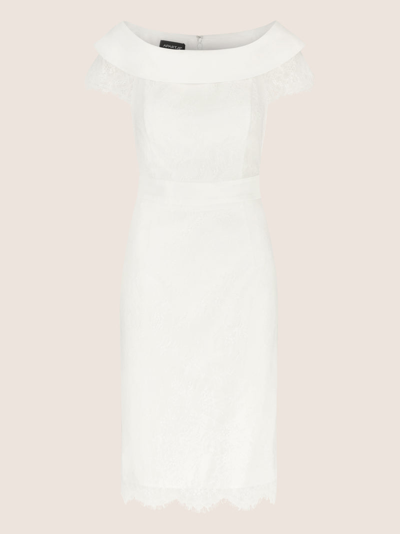 APART kurzes Hochzeitskleid mit Carmen-Ausschnitt | creme