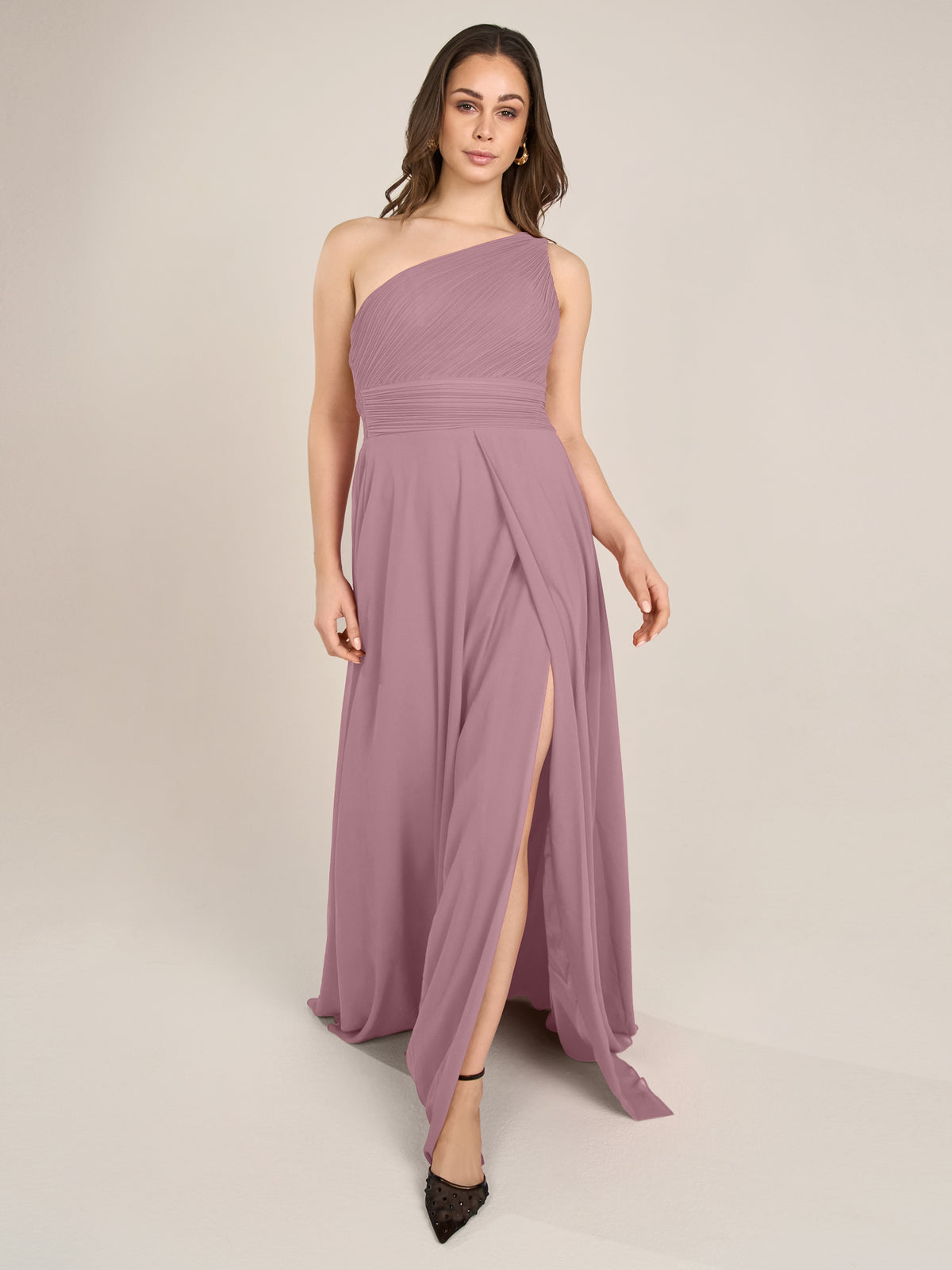 APART Abendkleid mit Plissee-Drapierung vorne und Smoke-Einsatz hinten | mauve