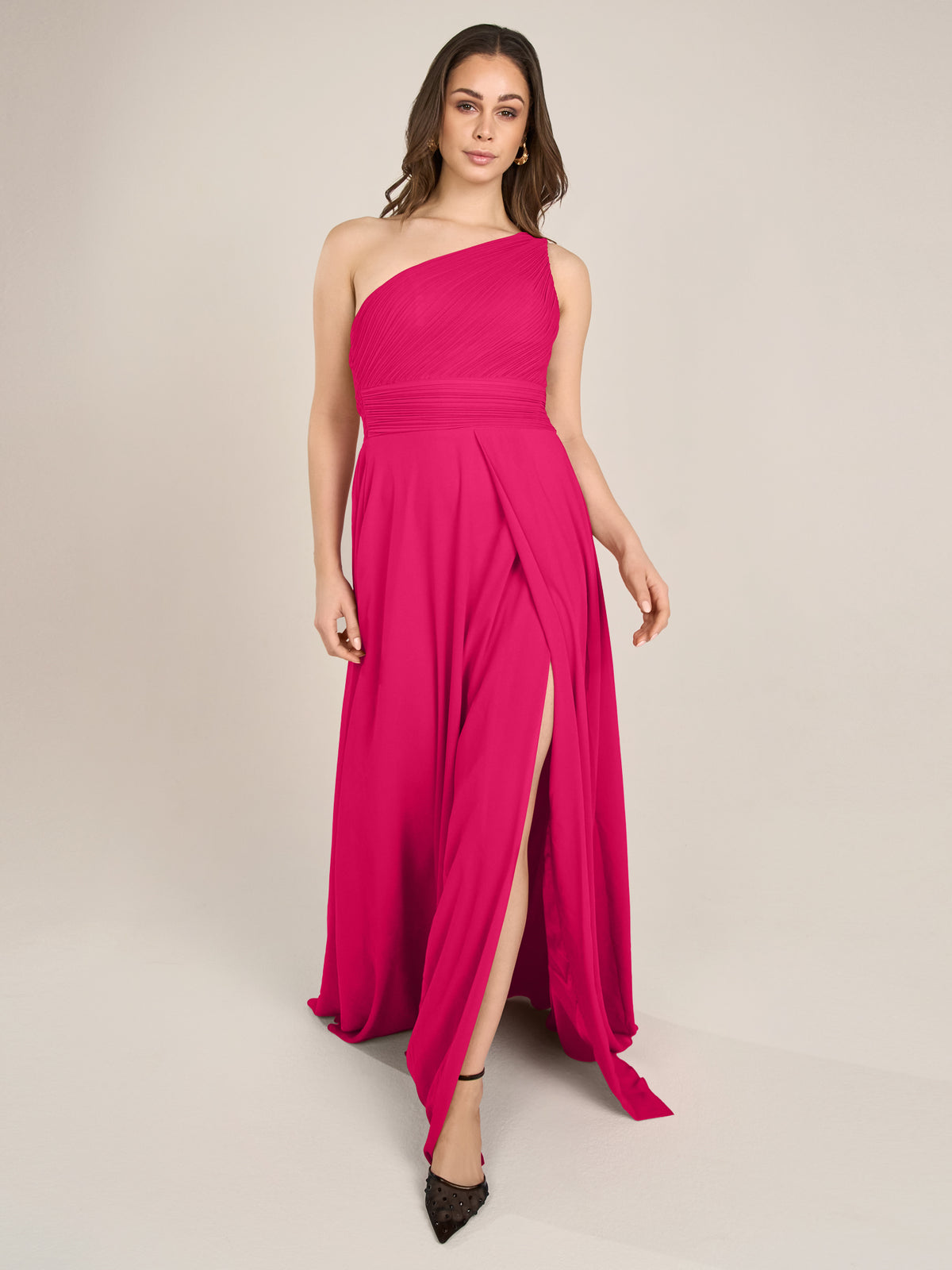 APART Abendkleid mit Plissee-Drapierung vorne und Smoke-Einsatz hinten | pink