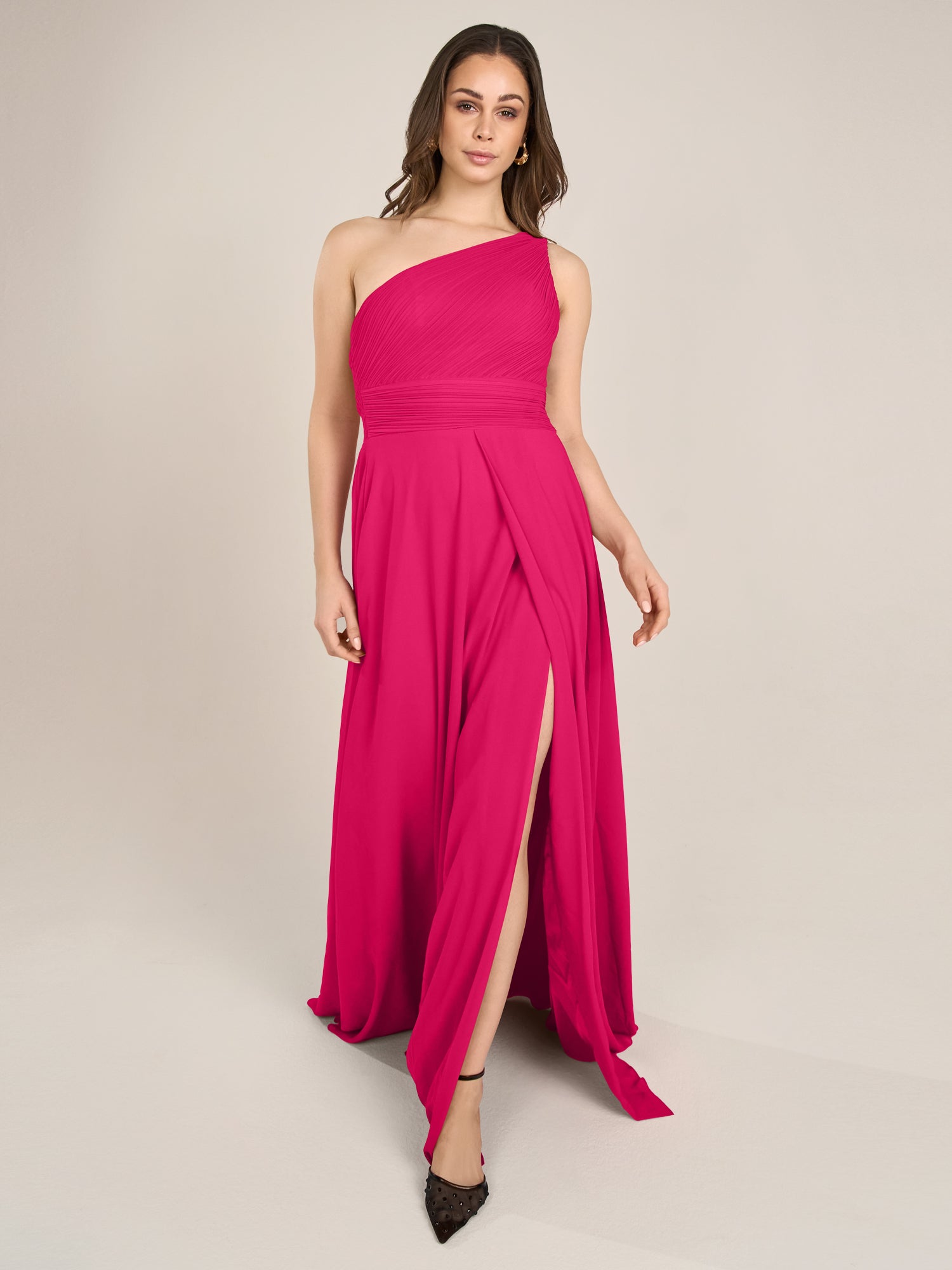 APART Abendkleid mit Plissee-Drapierung vorne und Smoke-Einsatz hinten | pink