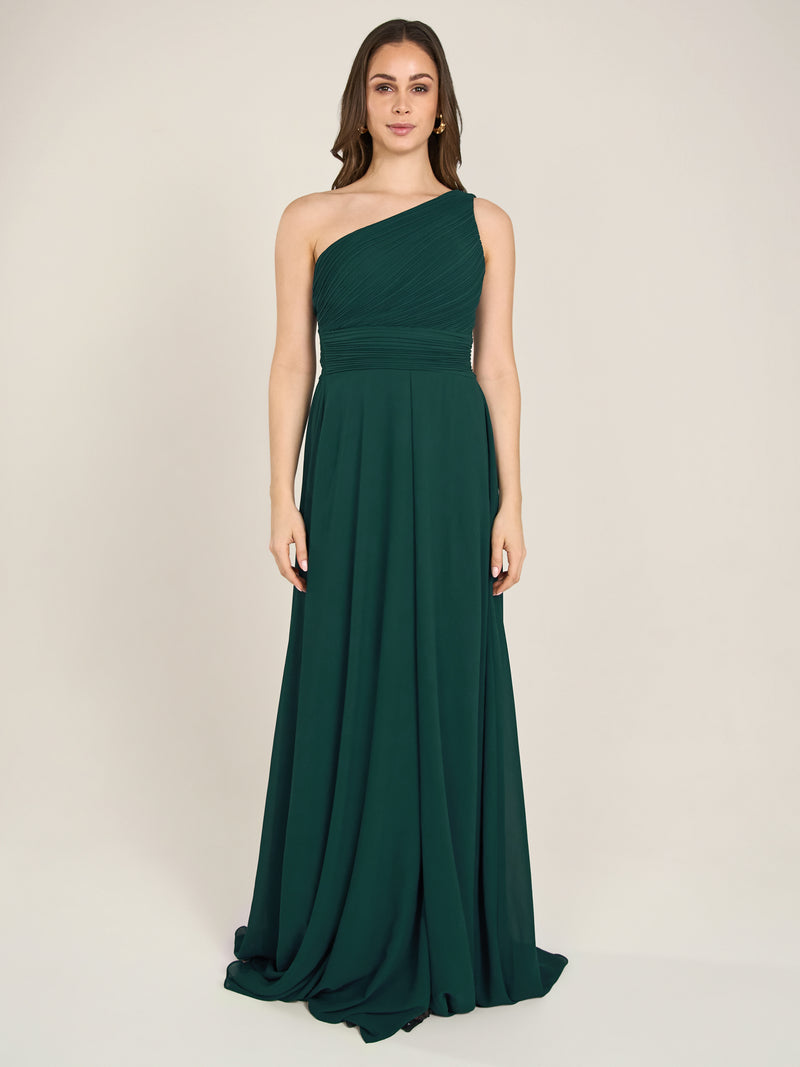 APART Abendkleid mit Plissee-Drapierung vorne und Smoke-Einsatz hinten | emerald