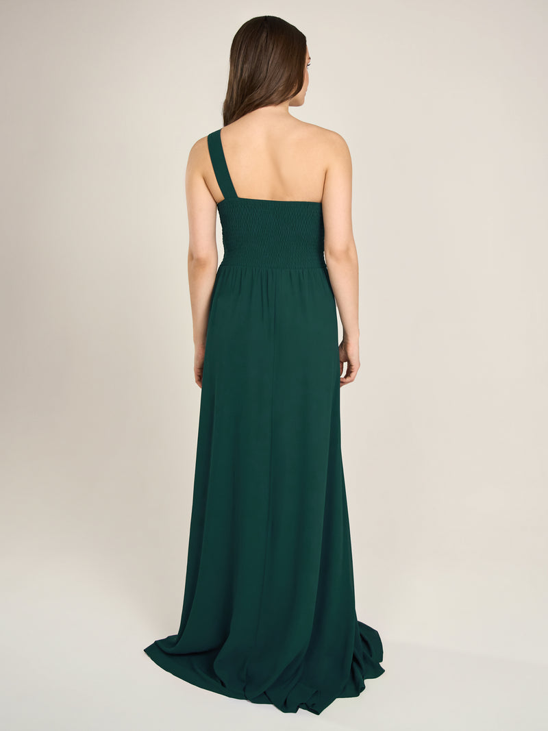 APART Abendkleid mit Plissee-Drapierung vorne und Smoke-Einsatz hinten | emerald