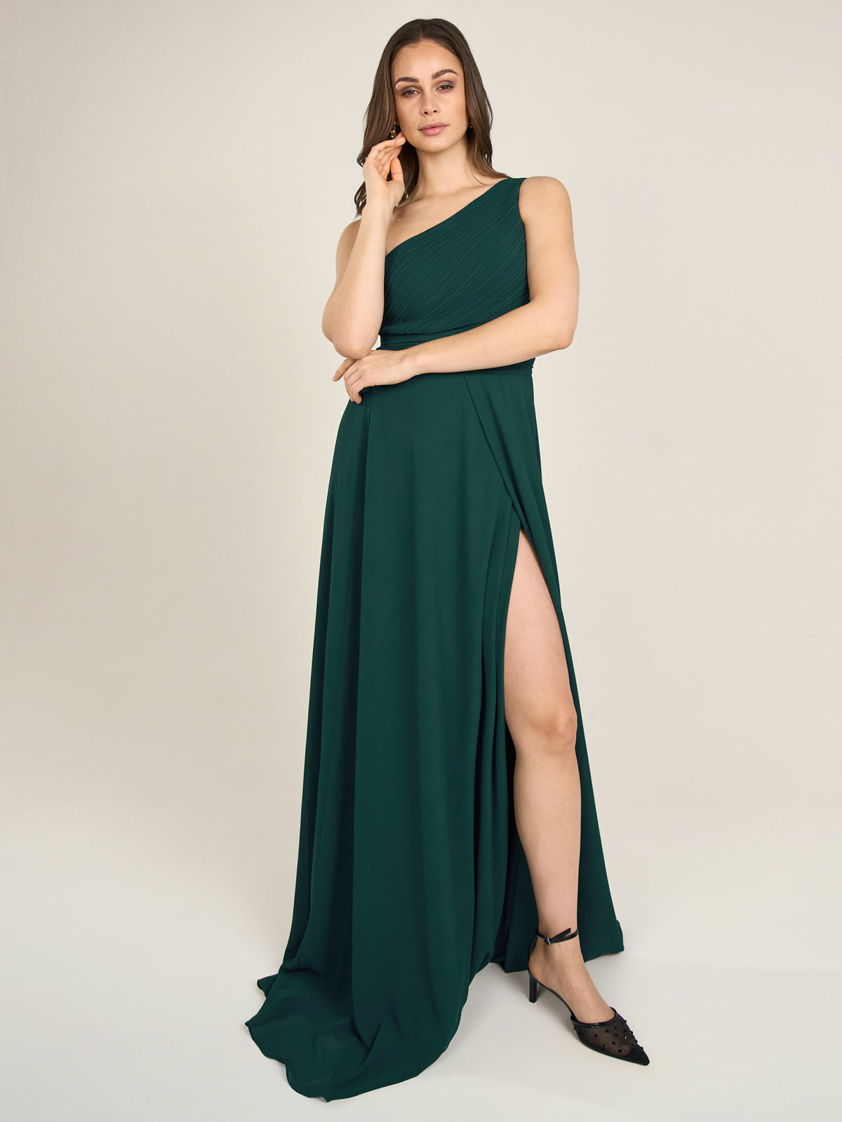 APART Abendkleid mit Plissee-Drapierung vorne und Smoke-Einsatz hinten | emerald