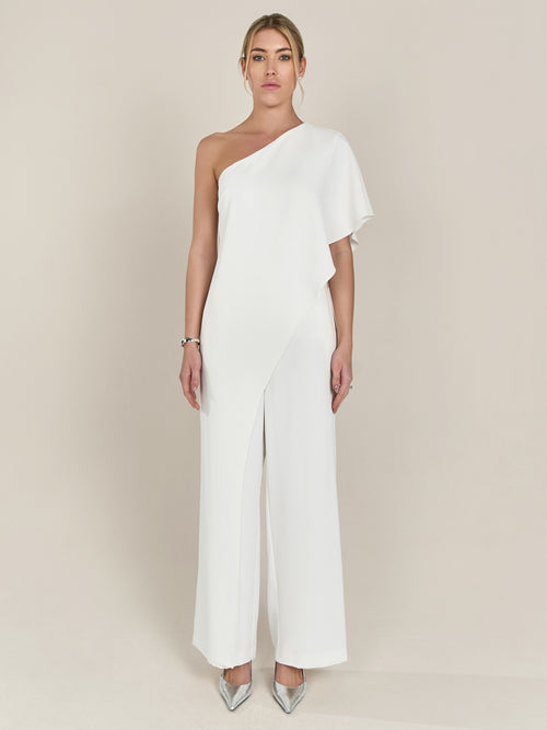 APART One-Shoulder Overall aus einer leicht körnigen Ware | creme image 1