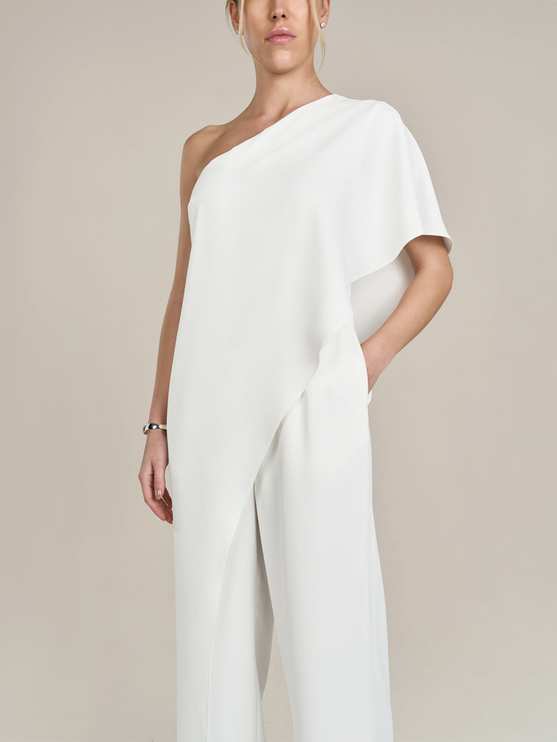 APART One-Shoulder Overall aus einer leicht körnigen Ware | creme