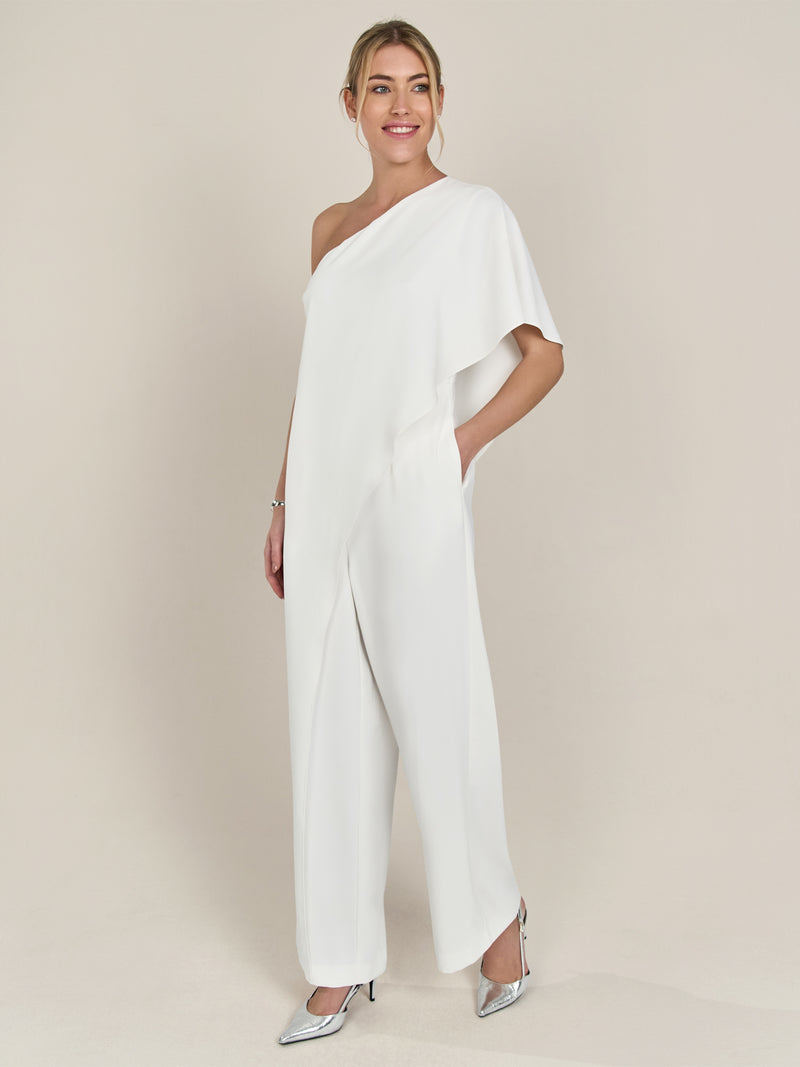 APART One-Shoulder Overall aus einer leicht körnigen Ware | creme