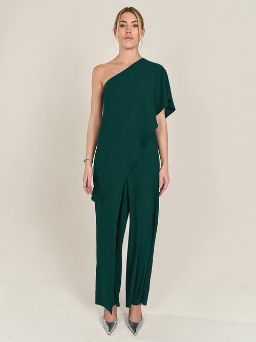 APART One-Shoulder Overall aus einer leicht körnigen Ware | emerald image 1