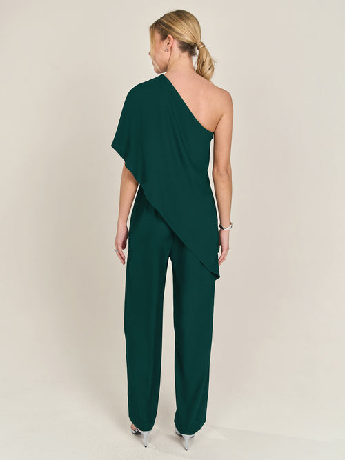 APART One-Shoulder Overall aus einer leicht körnigen Ware | emerald image 1