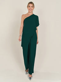 APART One-Shoulder Overall aus einer leicht körnigen Ware | emerald