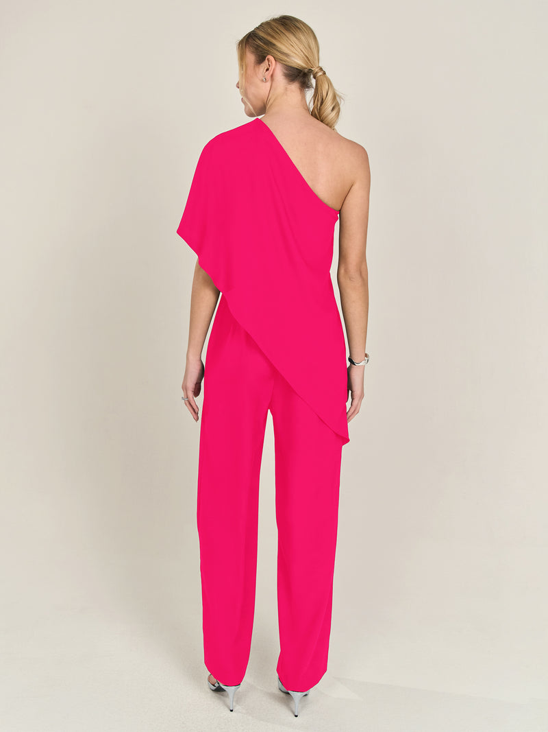 APART One-Shoulder Overall aus einer leicht körnigen Ware | pink