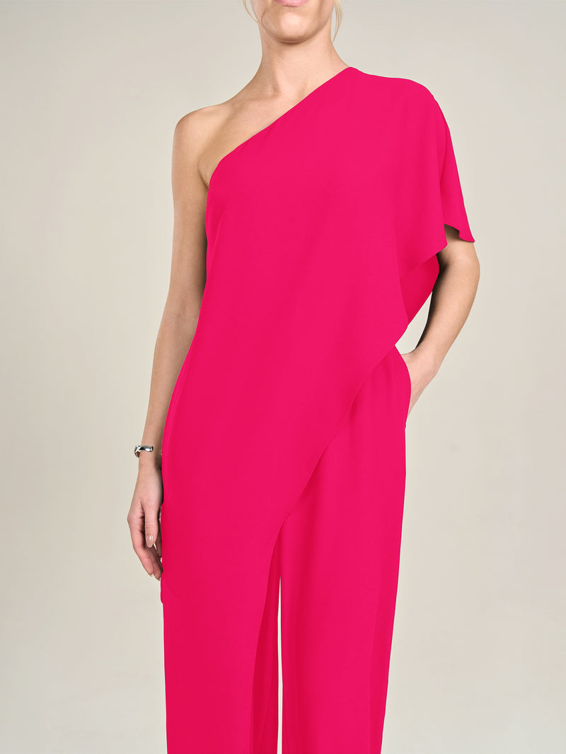 APART One-Shoulder Overall aus einer leicht körnigen Ware | pink