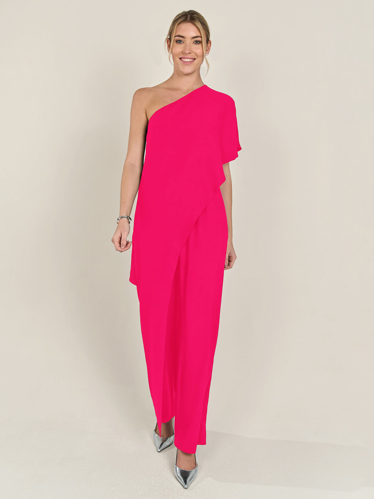 APART One-Shoulder Overall aus einer leicht körnigen Ware | pink