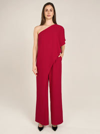 APART One-Shoulder Overall aus einer leicht körnigen Ware | rot