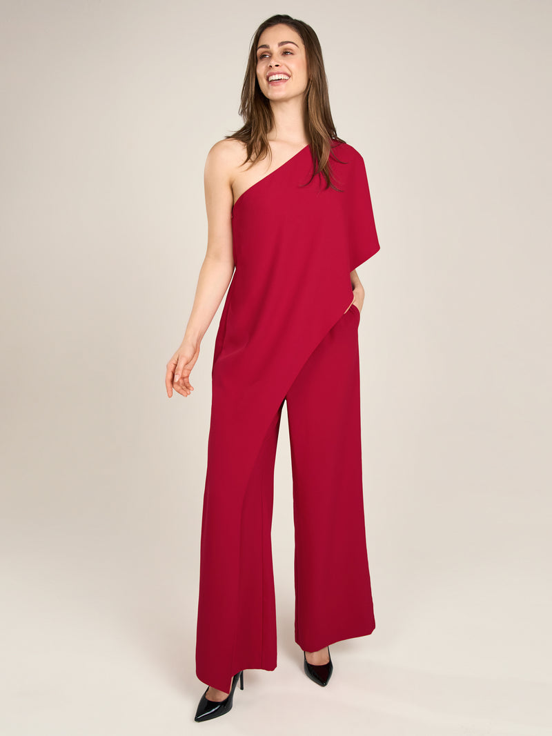 APART One-Shoulder Overall aus einer leicht körnigen Ware | rot