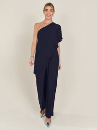 APART One-Shoulder Overall aus einer leicht körnigen Ware | nachtblau