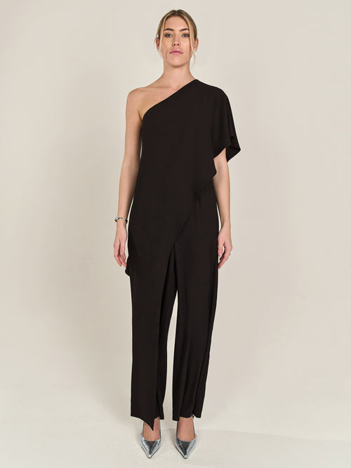 APART One-Shoulder Overall aus einer leicht körnigen Ware | schwarz image 1