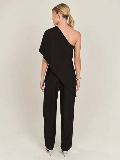 APART One-Shoulder Overall aus einer leicht körnigen Ware | schwarz image 1