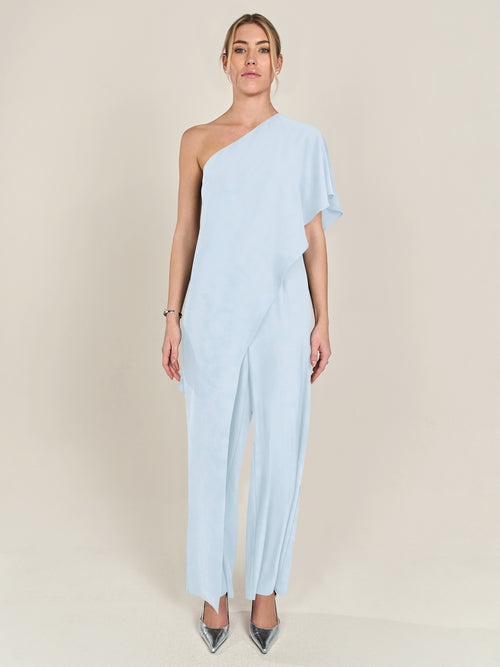 APART One-Shoulder Overall aus einer leicht körnigen Ware | hellblau image 1