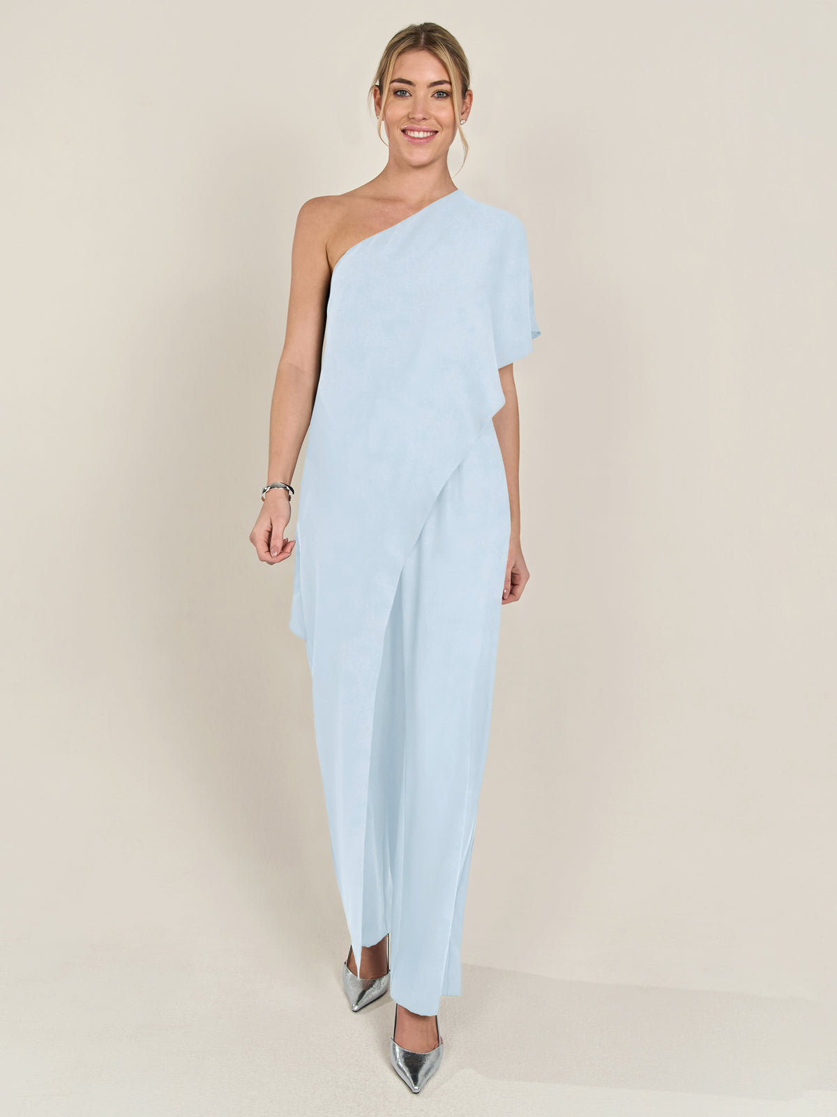 APART One-Shoulder Overall aus einer leicht körnigen Ware | hellblau