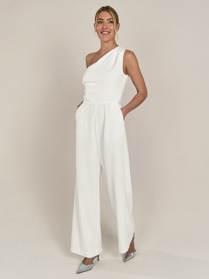 APART One-Shoulder Overall aus einer leicht strukturierten Ware | creme