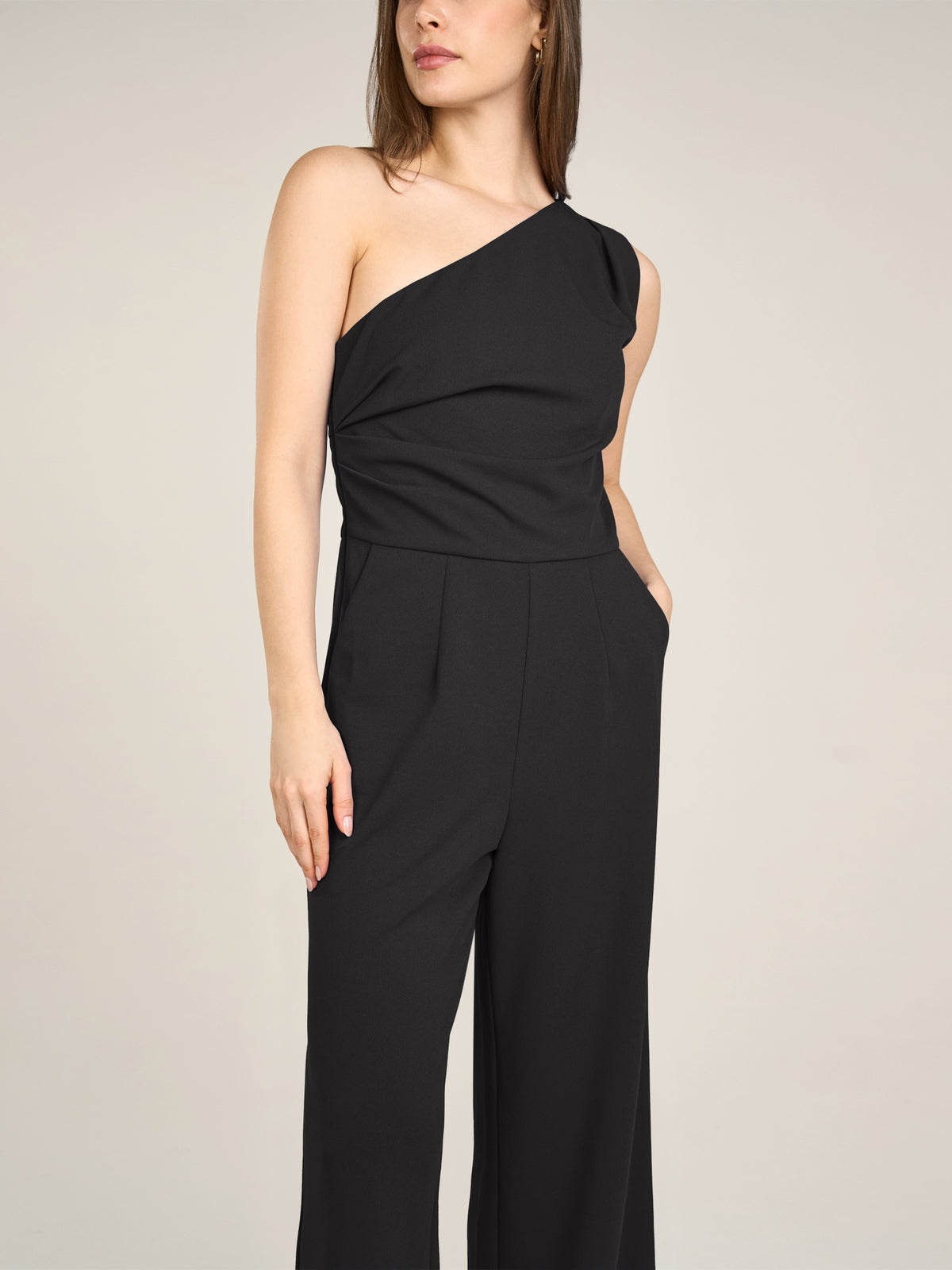 APART One-Shoulder Overall aus einer leicht strukturierten Ware | schwarz