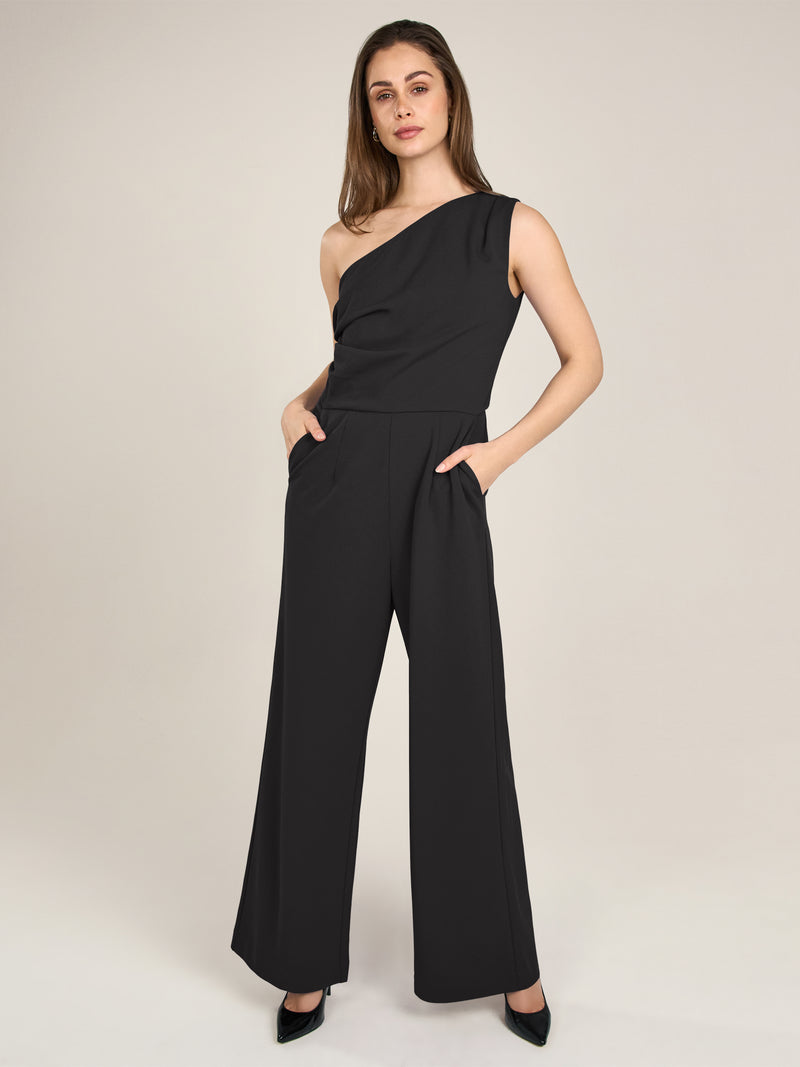 APART One-Shoulder Overall aus einer leicht strukturierten Ware | schwarz