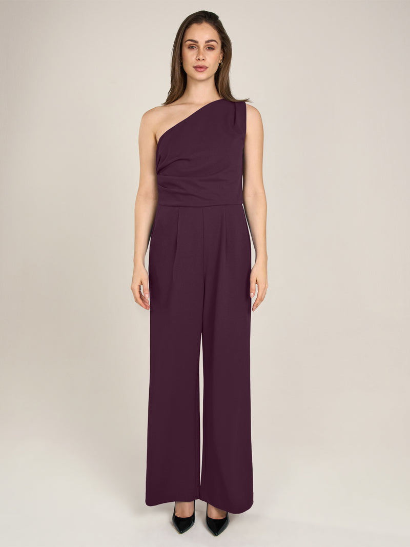 APART One-Shoulder Overall aus einer leicht strukturierten Ware | pflaume