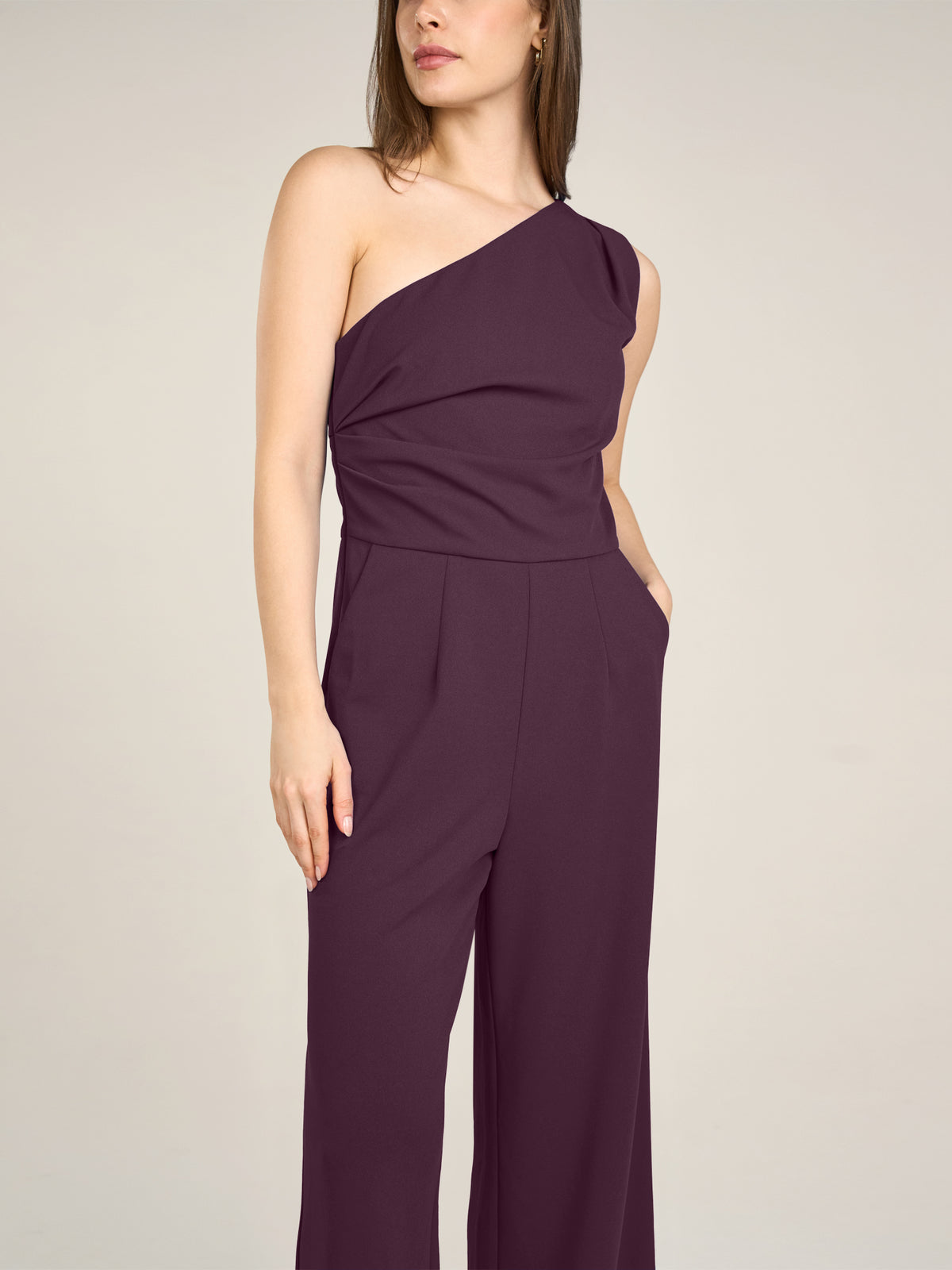 APART One-Shoulder Overall aus einer leicht strukturierten Ware | pflaume