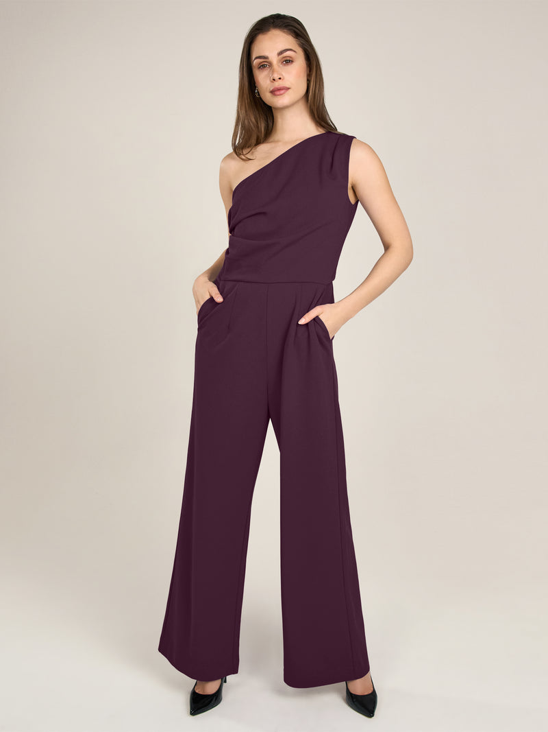 APART One-Shoulder Overall aus einer leicht strukturierten Ware | pflaume