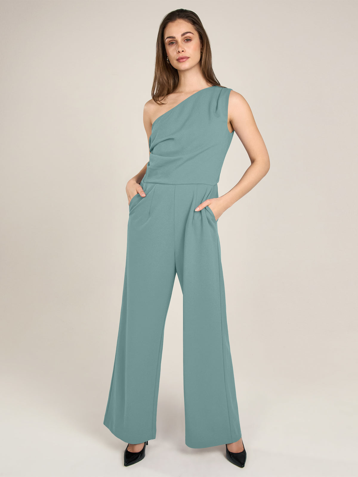 APART One-Shoulder Overall aus einer leicht strukturierten Ware | jade