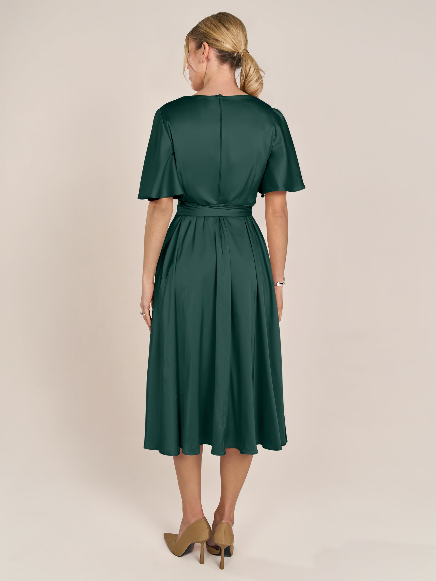 APART Midi-Satinkleid us mattschimmerndem Satin | emerald