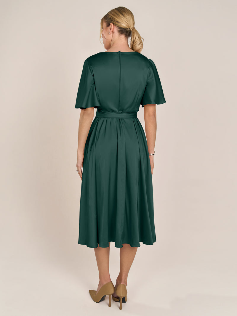 APART Midi-Satinkleid us mattschimmerndem Satin | emerald