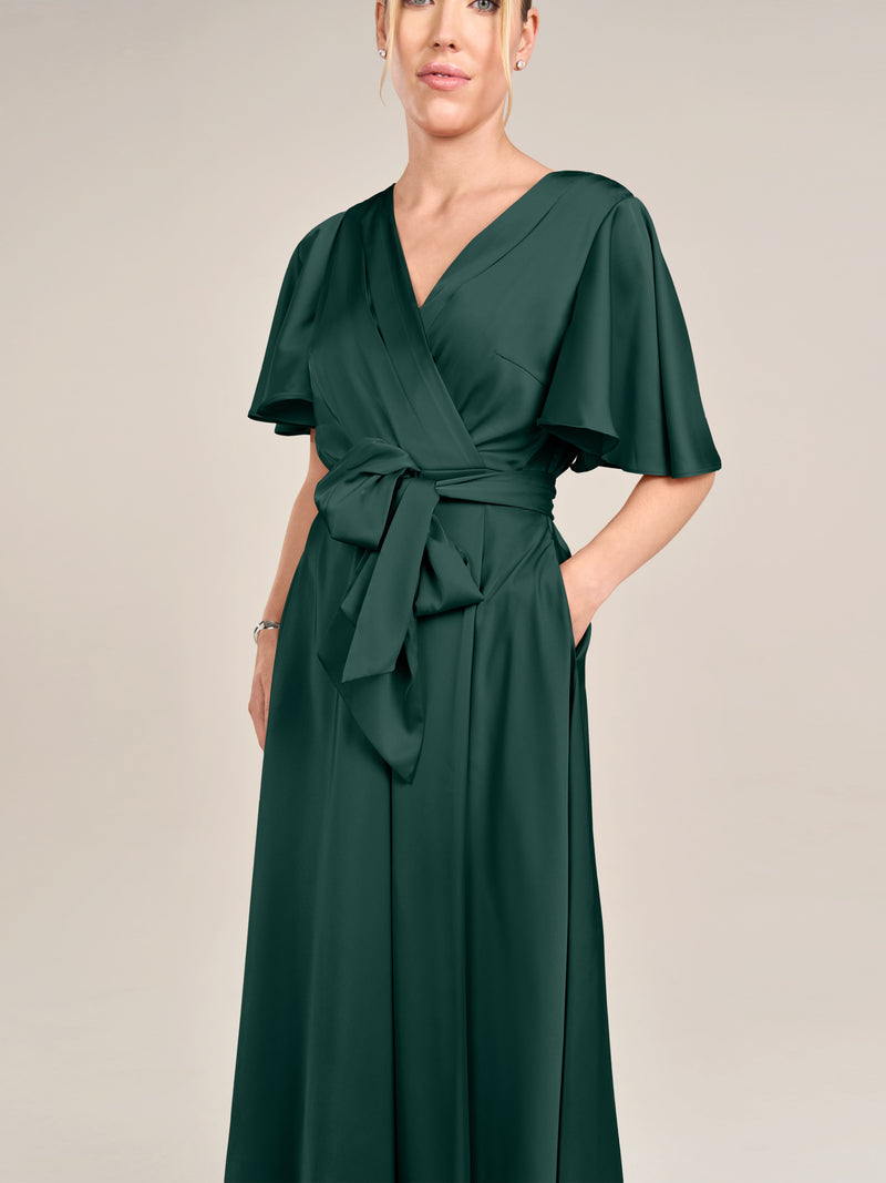 APART Midi-Satinkleid us mattschimmerndem Satin | emerald