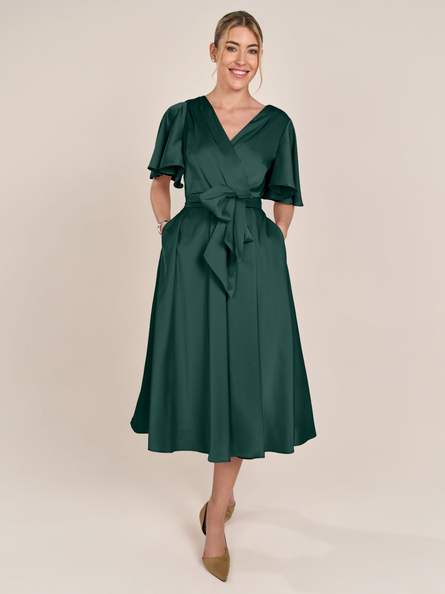 APART Midi-Satinkleid us mattschimmerndem Satin | emerald