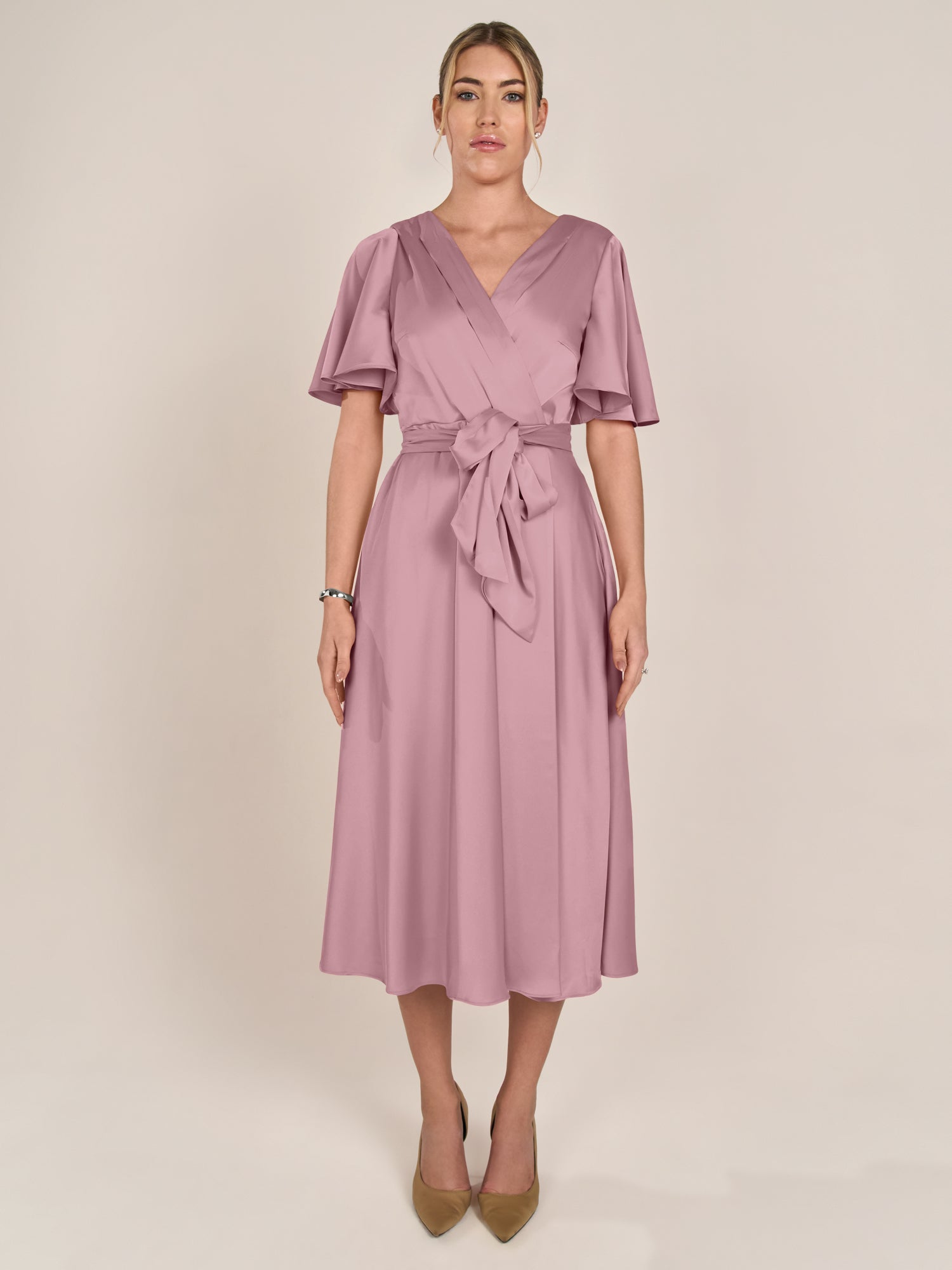 APART Midi-Satinkleid us mattschimmerndem Satin | mauve