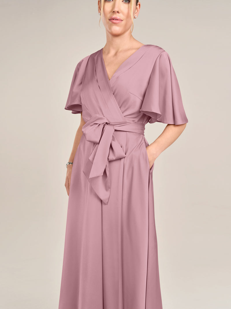 APART Midi-Satinkleid us mattschimmerndem Satin | mauve