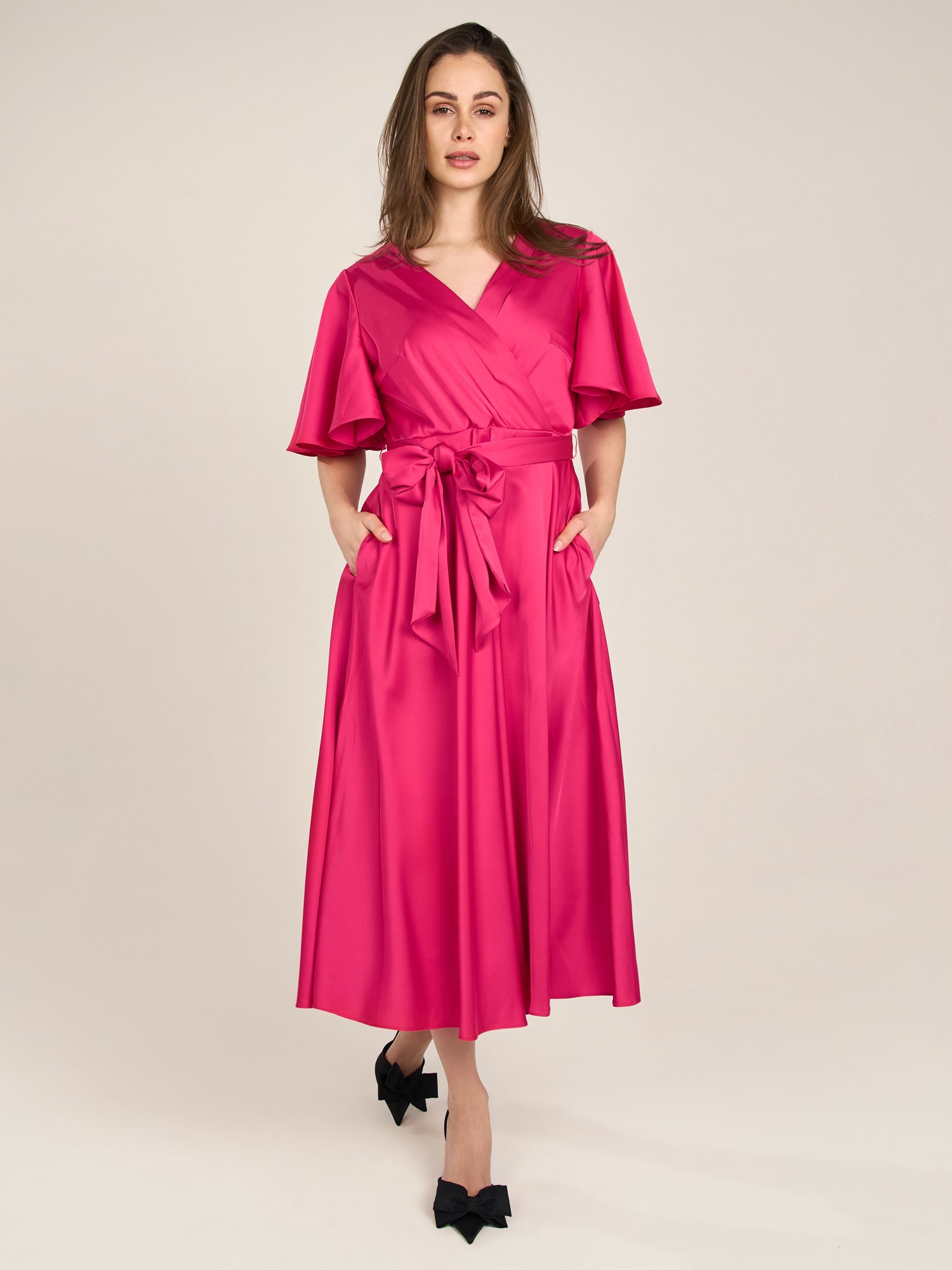 APART Midi-Satinkleid us mattschimmerndem Satin | pink