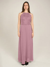 APART Abendkleid aus besticktem Mesh mit farbigen Perlen und Chiffon | mauve