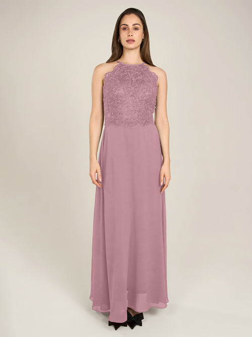 APART Abendkleid aus besticktem Mesh mit farbigen Perlen und Chiffon | mauve image 1