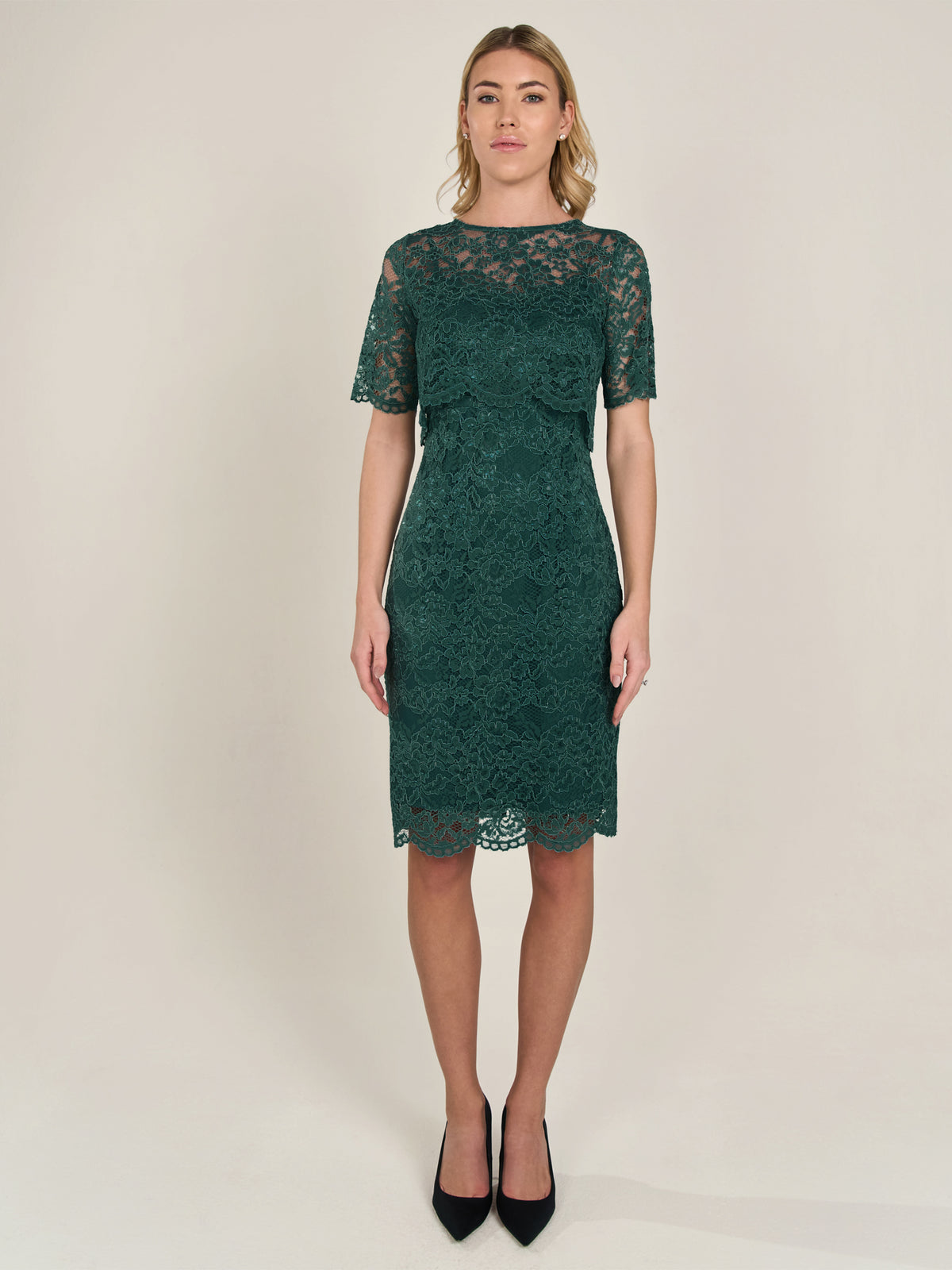 APART Spitzenkleid mit Spitzen-Bolerojäckchen | emerald